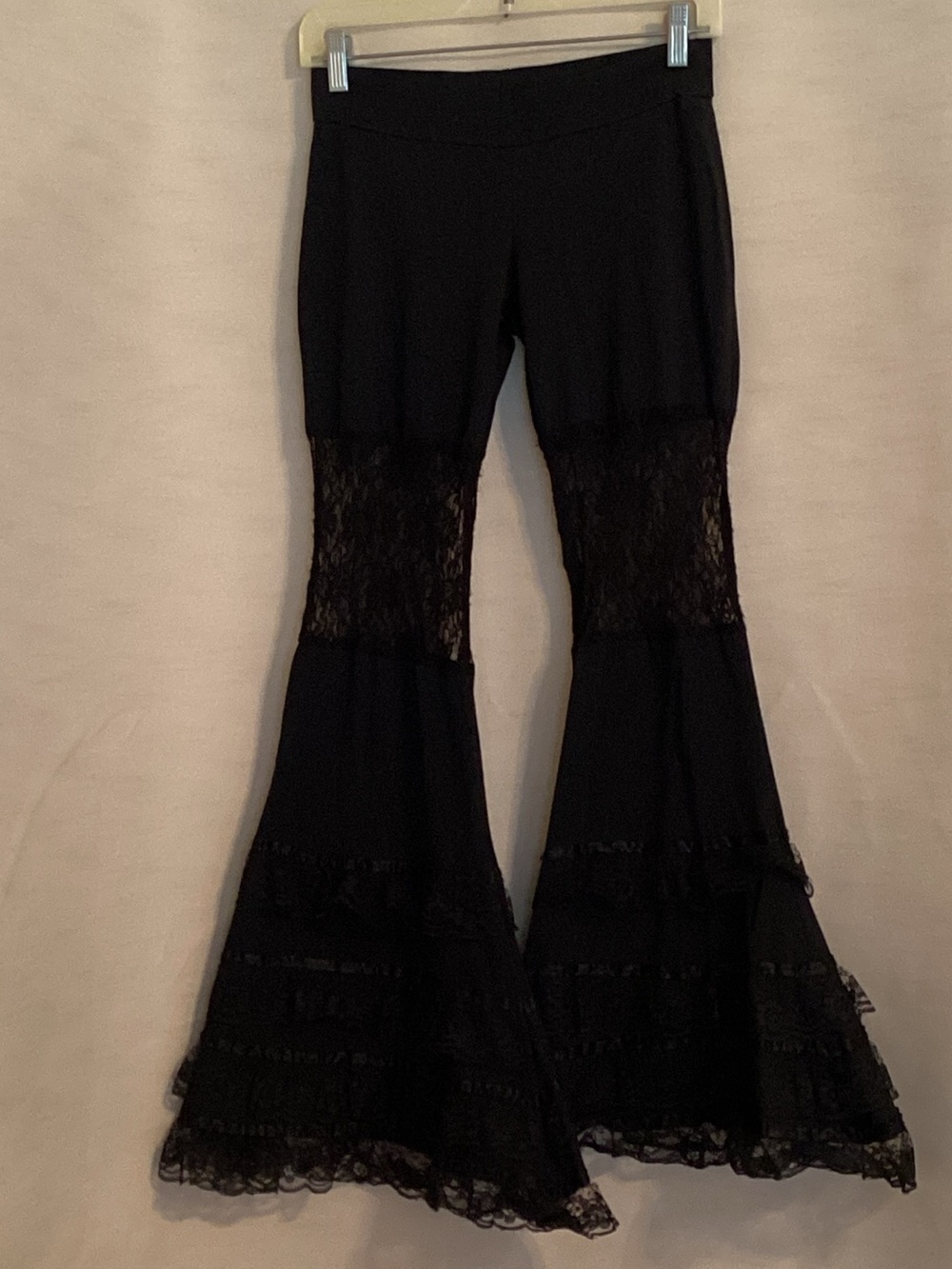 Black Lace-Panel Flared Pants